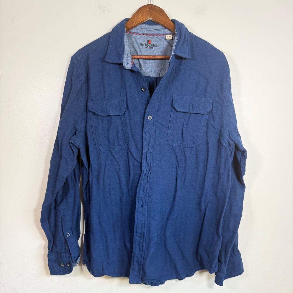 Woolrich Herringbone Flannel Long Sleeve Button Down Shirt Size XL Blue